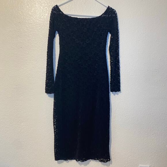 Kirious Black Velvet Burnout Off Shoulder Whimsygoth Long Sleeve Midi Dress Sz M - Picture 5 of 10